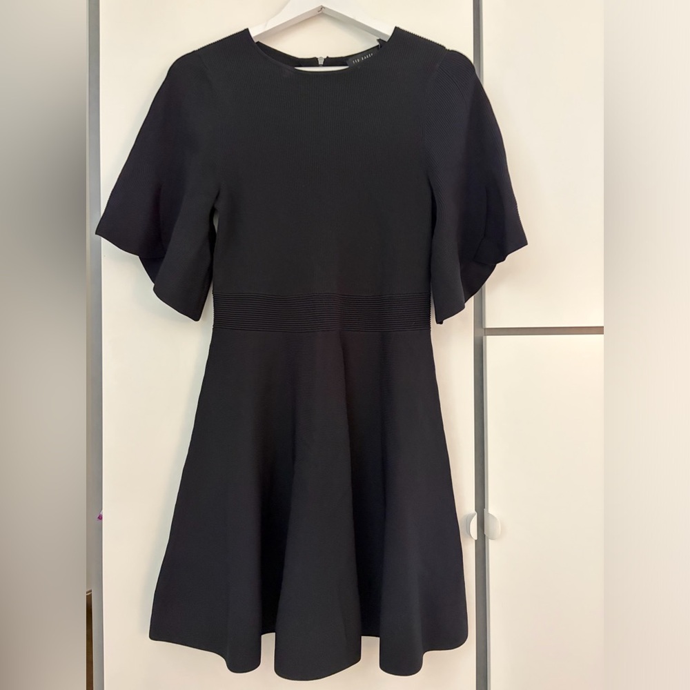 Ted Baker London Black Fit-and-Flare Flutter Sleeve Mini Dress